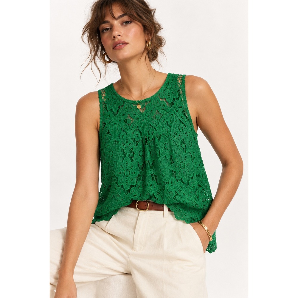 41 Hawthorn Womens Green Scalloped Lace Tank Top Size M NWT